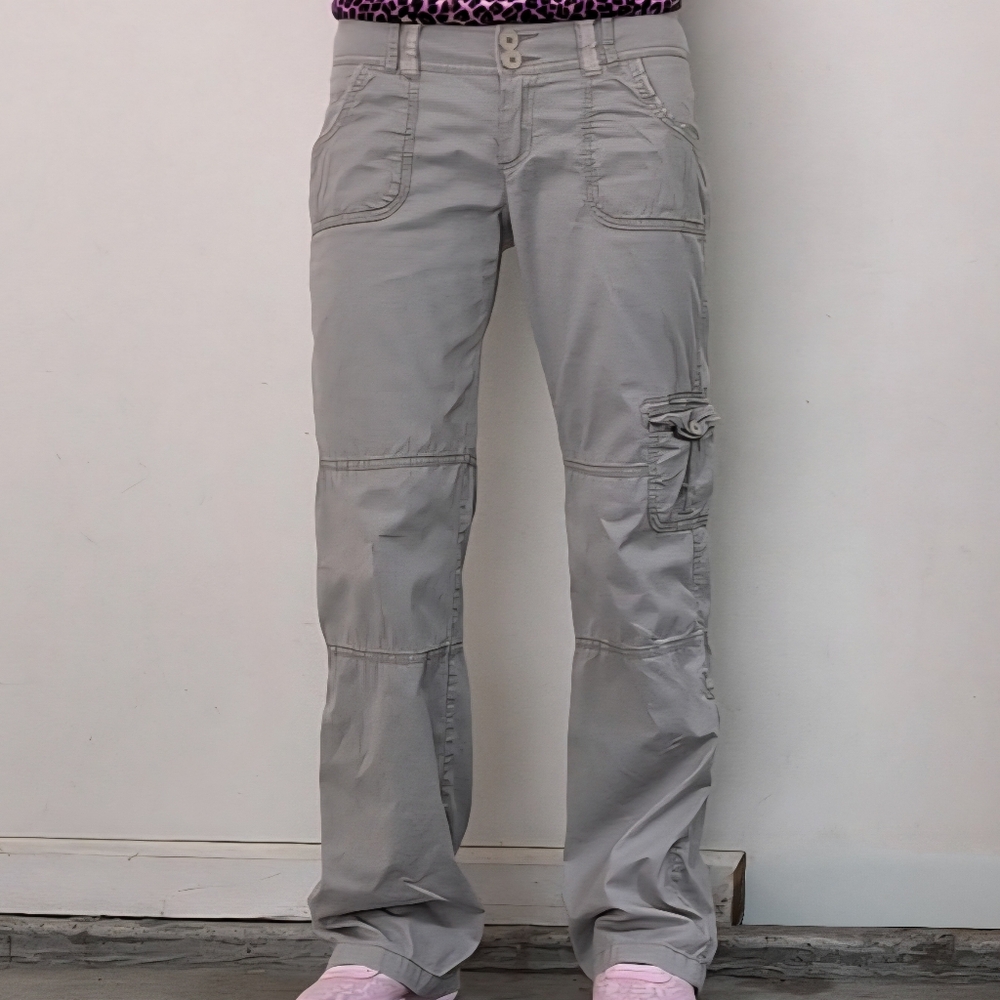 Hollister Low Rise Khaki Cargo Pants Womens 7 Y2K 2000s Multi Pockets & Detials